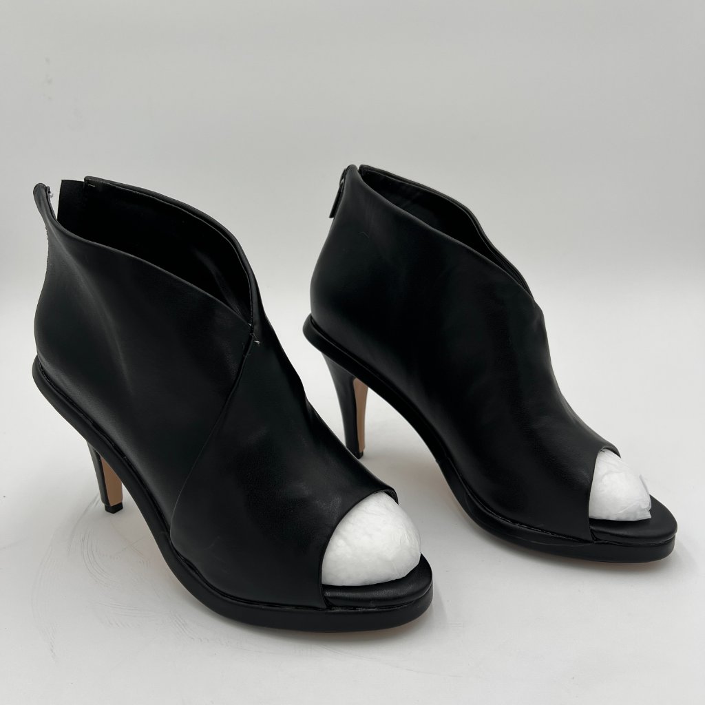 Black Office Boots Comfort Cutout Cutout High Chunky Heels Peep Toe Shoes